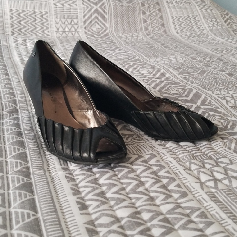 Etienne Aigner Genuine Leather Peep Toe Wedge